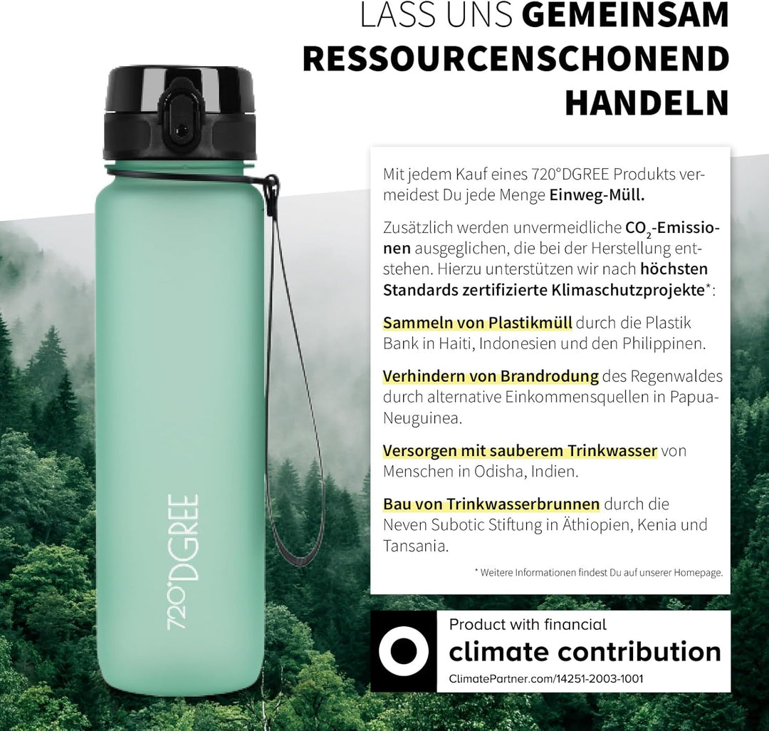720°DGREE Trinkflasche 1l Sport “uberBottle“ softTouch +Sieb - BPA-Frei - Wasserflasche für Uni, Arb
