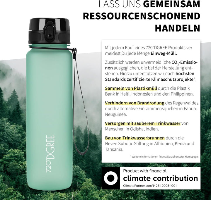 720°DGREE Trinkflasche 1l Sport “uberBottle“ softTouch +Sieb - BPA-Frei - Wasserflasche für Uni, Arb