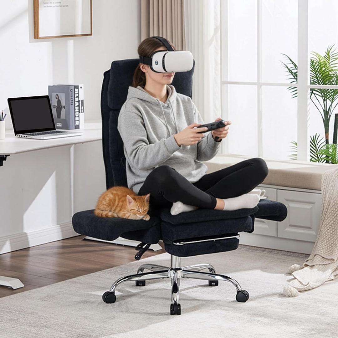 UEV Bürostuhl Ergonomisch mit Fussstütze bis 226kg,klappbare Armlehnen/Dicker Sitzpolsterung/Verstel