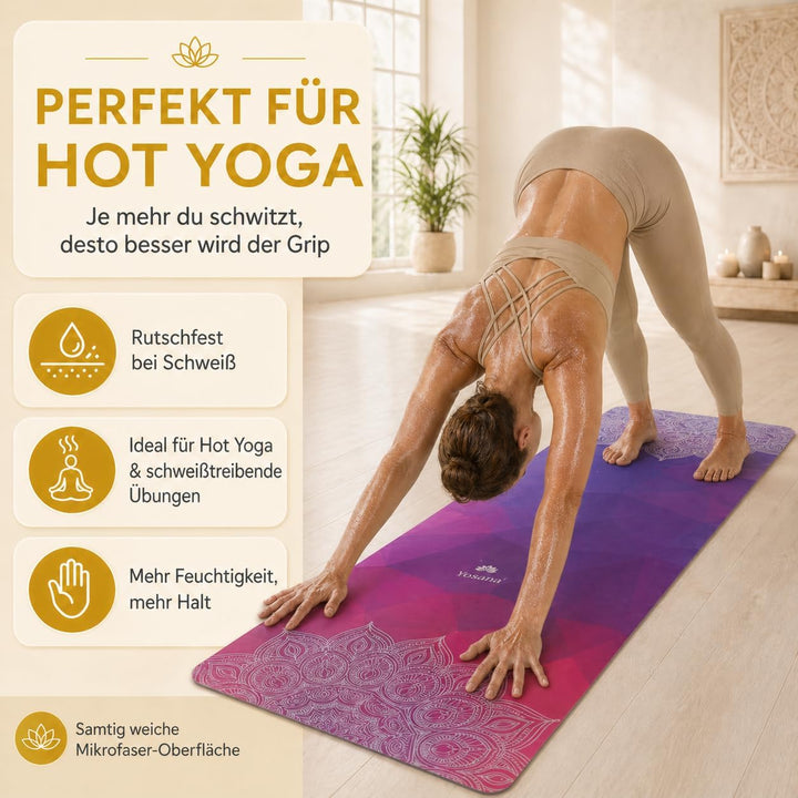 Yogamatte aus Naturkautschuk I Hot Yoga Mikrofaser Matte I Bikram Yogamatte Maschinenwaschbar I Ying
