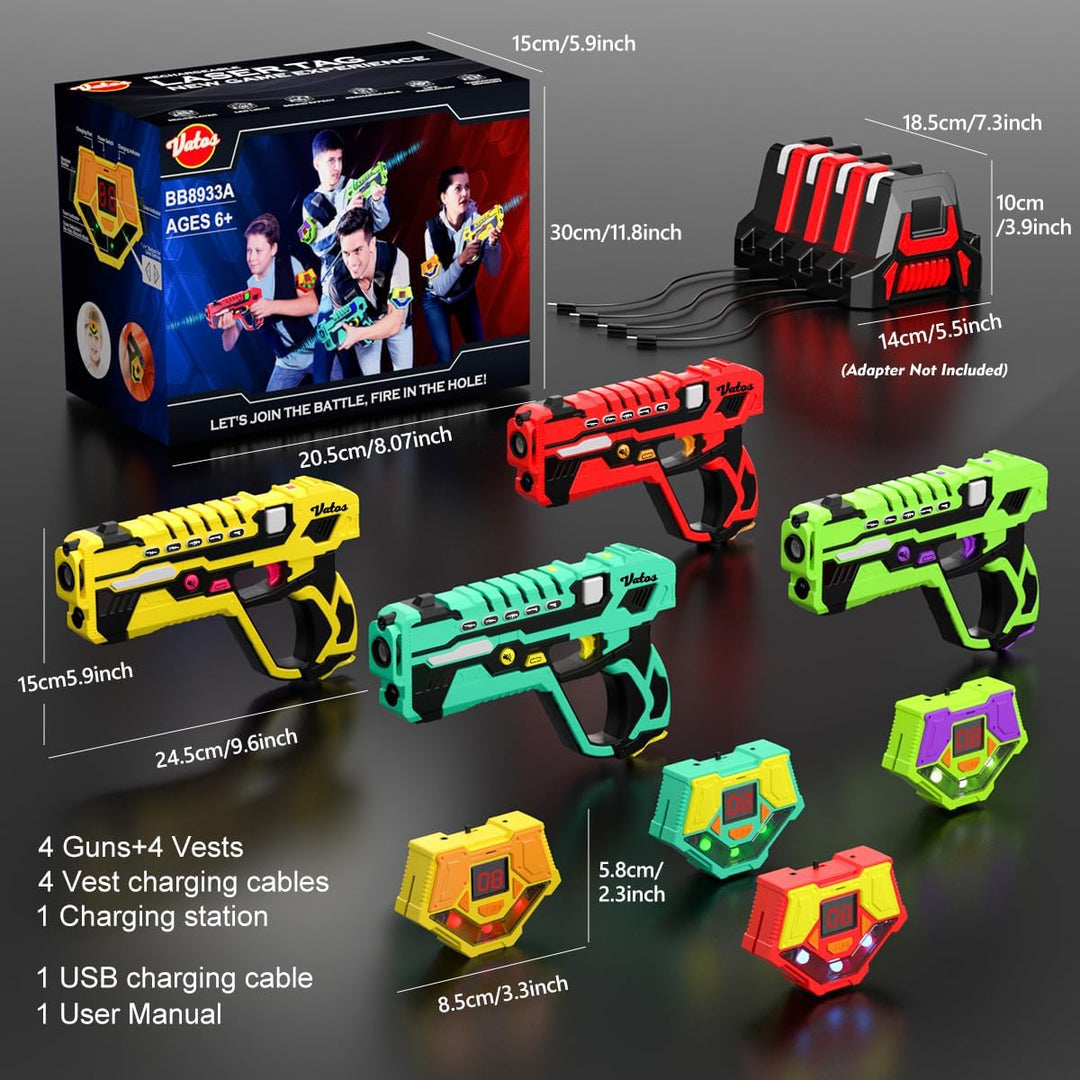 Vatos Wiederaufladbares Laser Tag Set – 4 Pack Lasertag mit Empfängern für Kinder Erwachsene, 2.4GHz