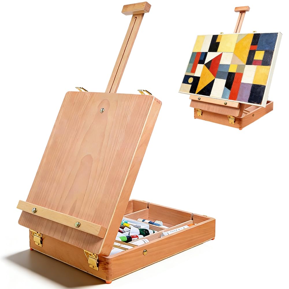 Buchenholz Tischstaffelei, Tragbare Sketchbox mit Aufbewahrungsfunktion, Art Staffelei Verstellbare