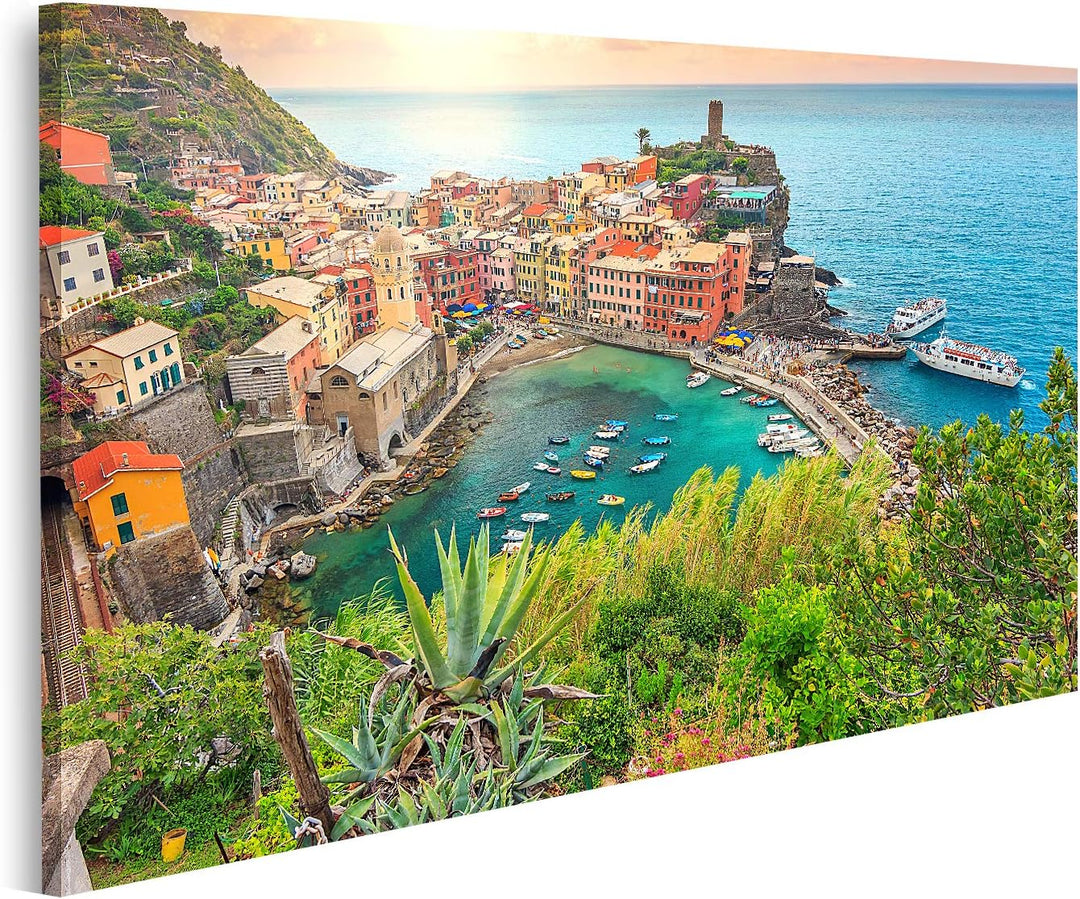 islandburner Bild auf Leinwand Vernazza Dorf Atemberaubender Sonnenaufgang Cinque Terre Italien Euro