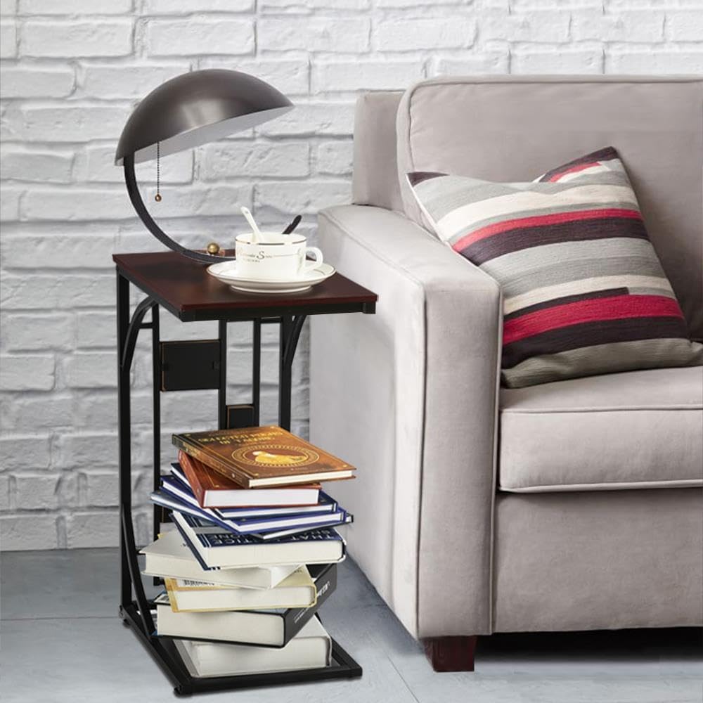 Yaheetech Beistelltisch Stabiler Couchtisch C- Form Kaffeetisch Teetisch Industrial Design Wohnzimme