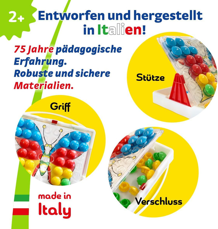 Quercetti Fantacolor Junior 48, Montessori Spielzeug 2 Jahre, Mosaik Spiel mit Magnetspiel Funktion,