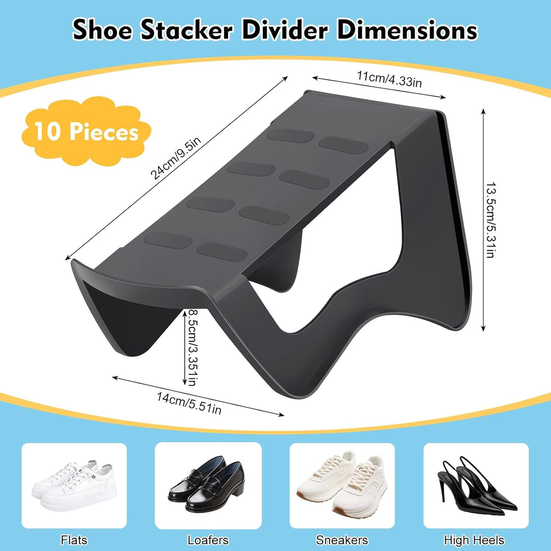 10 Stück Schuhstapler Platzsparend, Doppelschicht Schuhsortierer für Schrank &Schuhschrank, Rutschfe