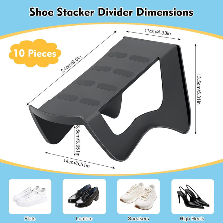 10 Stück Schuhstapler Platzsparend, Doppelschicht Schuhsortierer für Schrank &Schuhschrank, Rutschfe