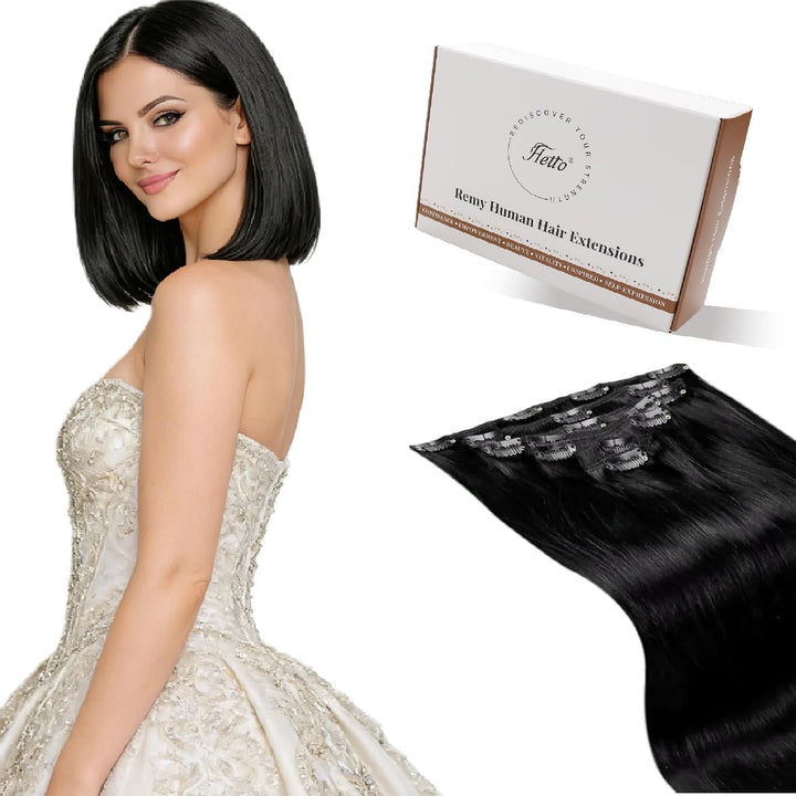 Hetto Clip in Echthaar Extensions Schwarz Echthaar Clip in Extensions Remy Clip in Extensions Haarve