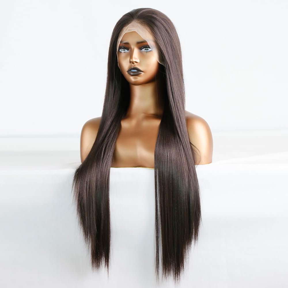 Greenmirr Brown Lace Front Perücke Lange Gerade 13X4 Lace Beheizte Synthetische Ersatz Perücke für F
