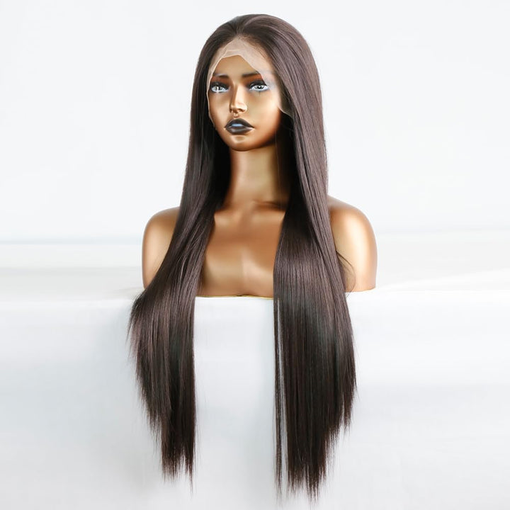 Greenmirr Brown Lace Front Perücke Lange Gerade 13X4 Lace Beheizte Synthetische Ersatz Perücke für F