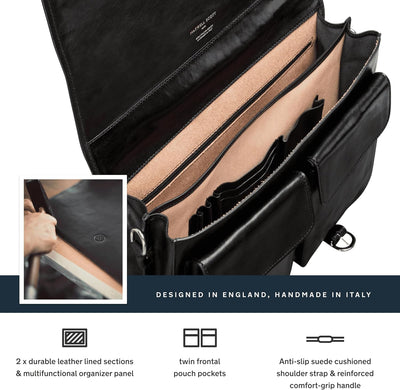 Maxwell Scott Klassische Italienische Herren Leder Aktentasche Jesolo2 in Schwarz, Schwarz