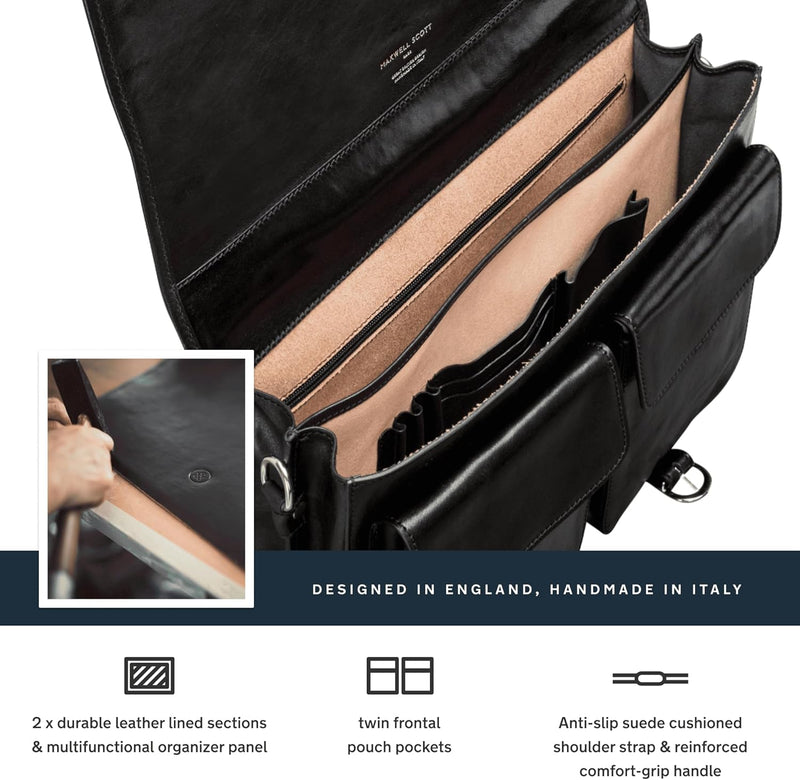 Maxwell Scott Klassische Italienische Herren Leder Aktentasche Jesolo2 in Schwarz, Schwarz