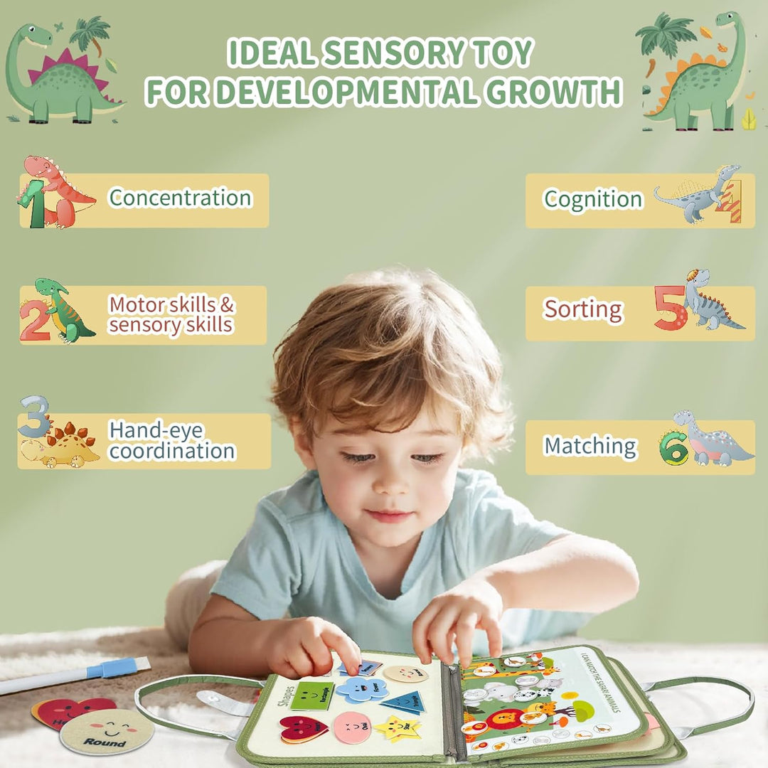 Busy Board, Montessori Spielzeug 1 2 3 4 Jahre, 9 in 1 Dinosaurier Quiet Book, Filz Activity Board,