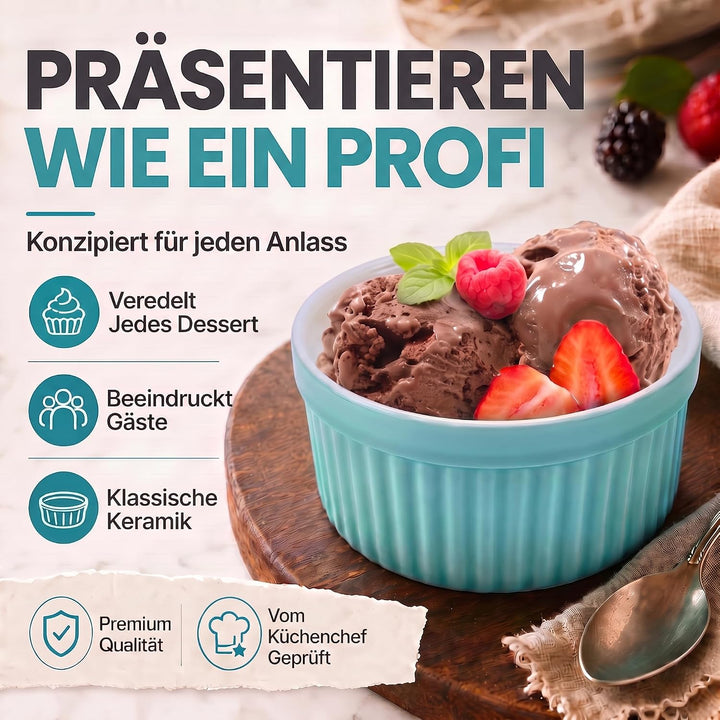 Dimono® Dessert-Schalen Creme Brulee Souflee-Förmchen, Auflaufform-Schälchen mit 170 ml für Desserts