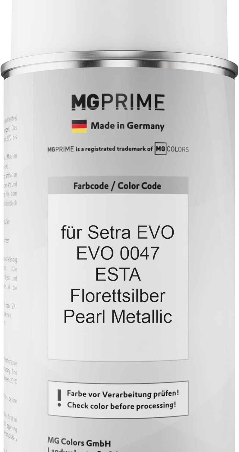 MG PRIME Autolack 2K Spraydosen Set für Setra EVO EVO 0047 ESTA Florettsilber Pearl Metallic Basisla