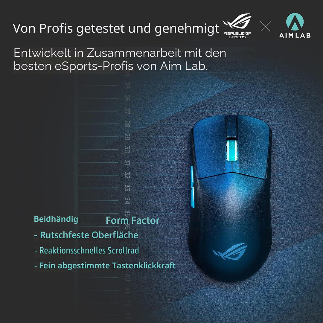 ASUS ROG Harpe Ace Aim Lab Edition RGB Gaming Maus (wireless, 2,4 GHz RF, Bluetooth, USB, optischer
