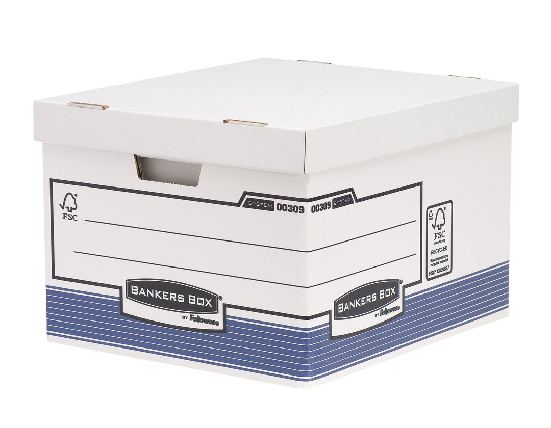 Bankers Box Archivbox mit FastFold System, gross, FSC, 10er-Packung, weiss/blau Blau Grosse, Blau Gr