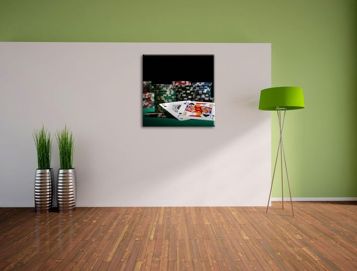 Pixxprint Pokertisch Las Vegas als Leinwandbild/Grösse: 70x70 cm/Wandbild/Kunstdruck/fertig bespannt