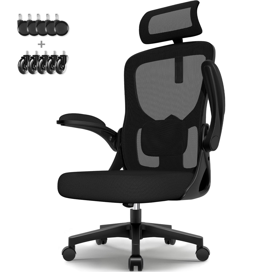 Bürostuhl, Schreibtischsessel mit Kopfstütze und Weiche Lordosenstütze, Bürostuhl ergonomisch Wippfu