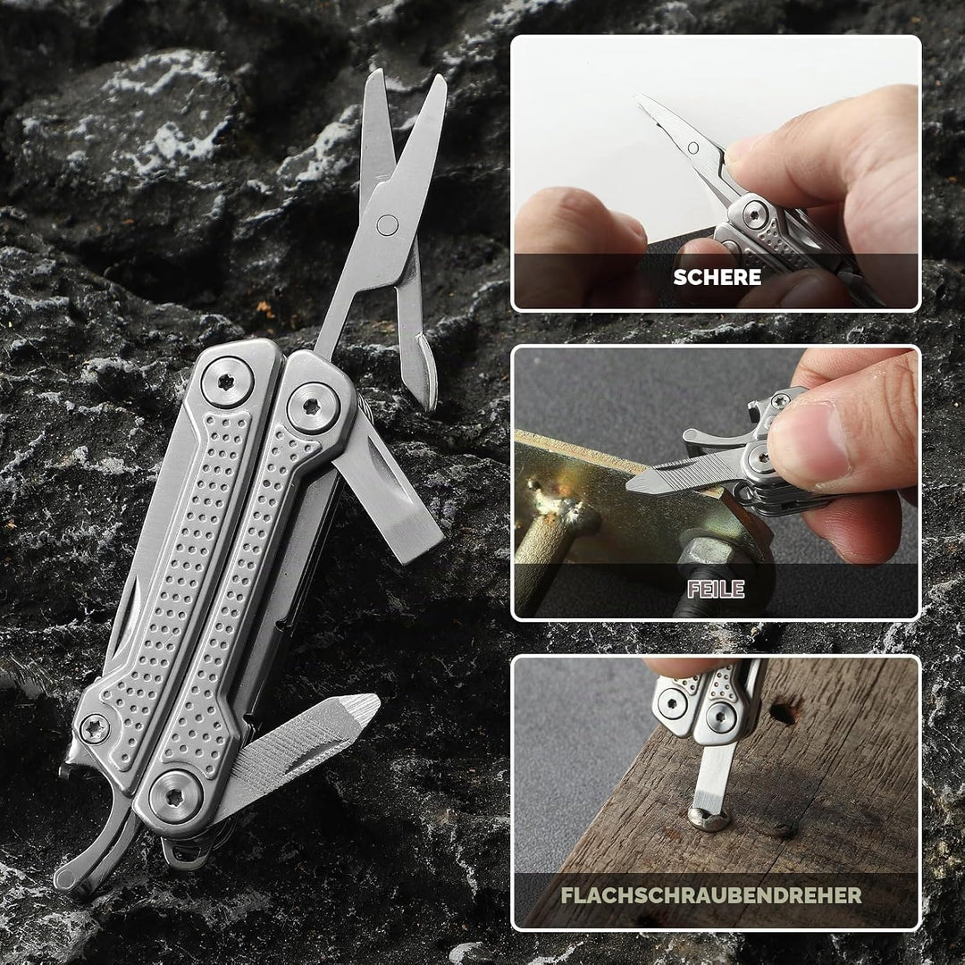 VIRENKNIFE Multitool, 11-in-1 Mini EDC Multitool, Geschenk für Männer, Multifunktionszange aus Edels