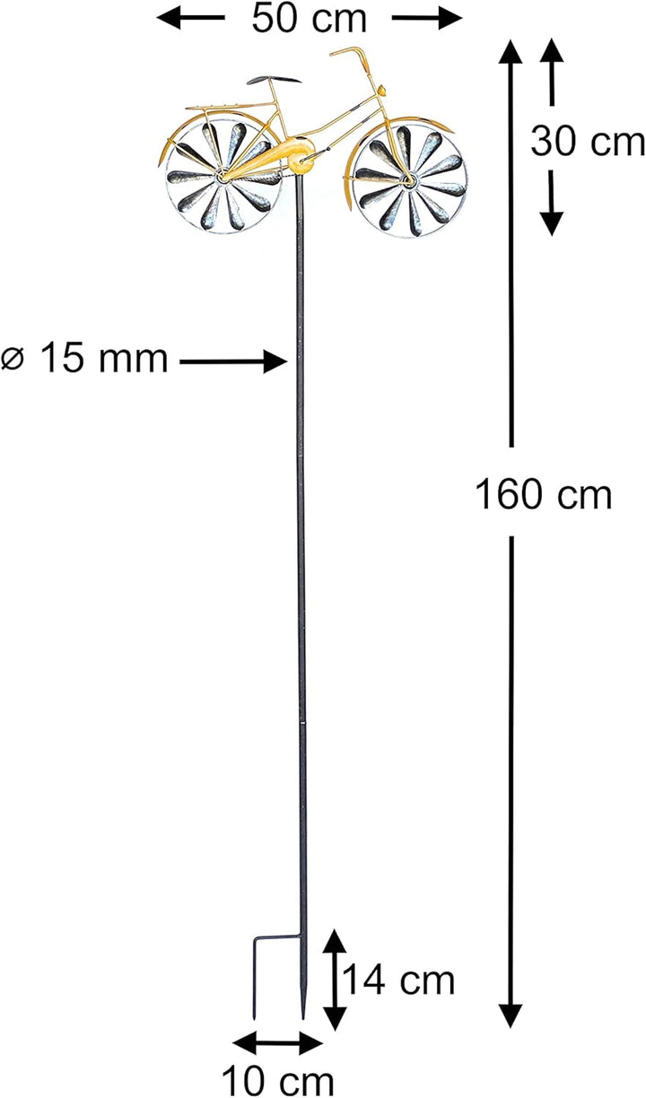 DanDiBo Gartenstecker Metall Fahrrad XL 160 cm Gelb 96101 Shabby Windspiel Windrad Wetterfest Garten
