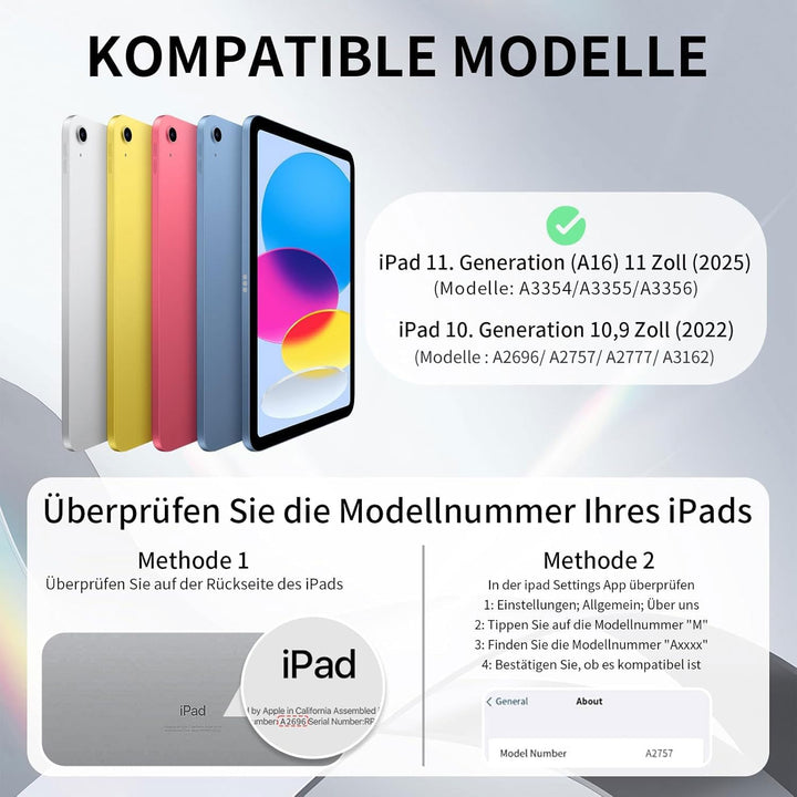 Hülle mit Tastatur für iPad 11 Generation A16/10 Generation (11/10.9 Zoll, 2025/2022), 7-farbige Bel