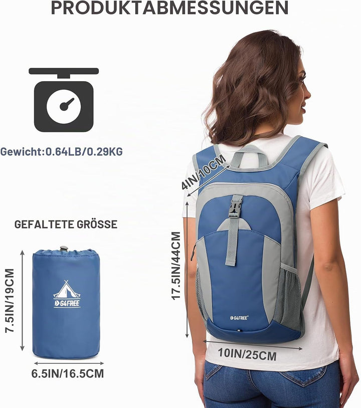 G4Free Kleiner Rucksack 12L Faltbarer Leichter Wanderrucksack Damen Herren Daypack für Outdoor Wande