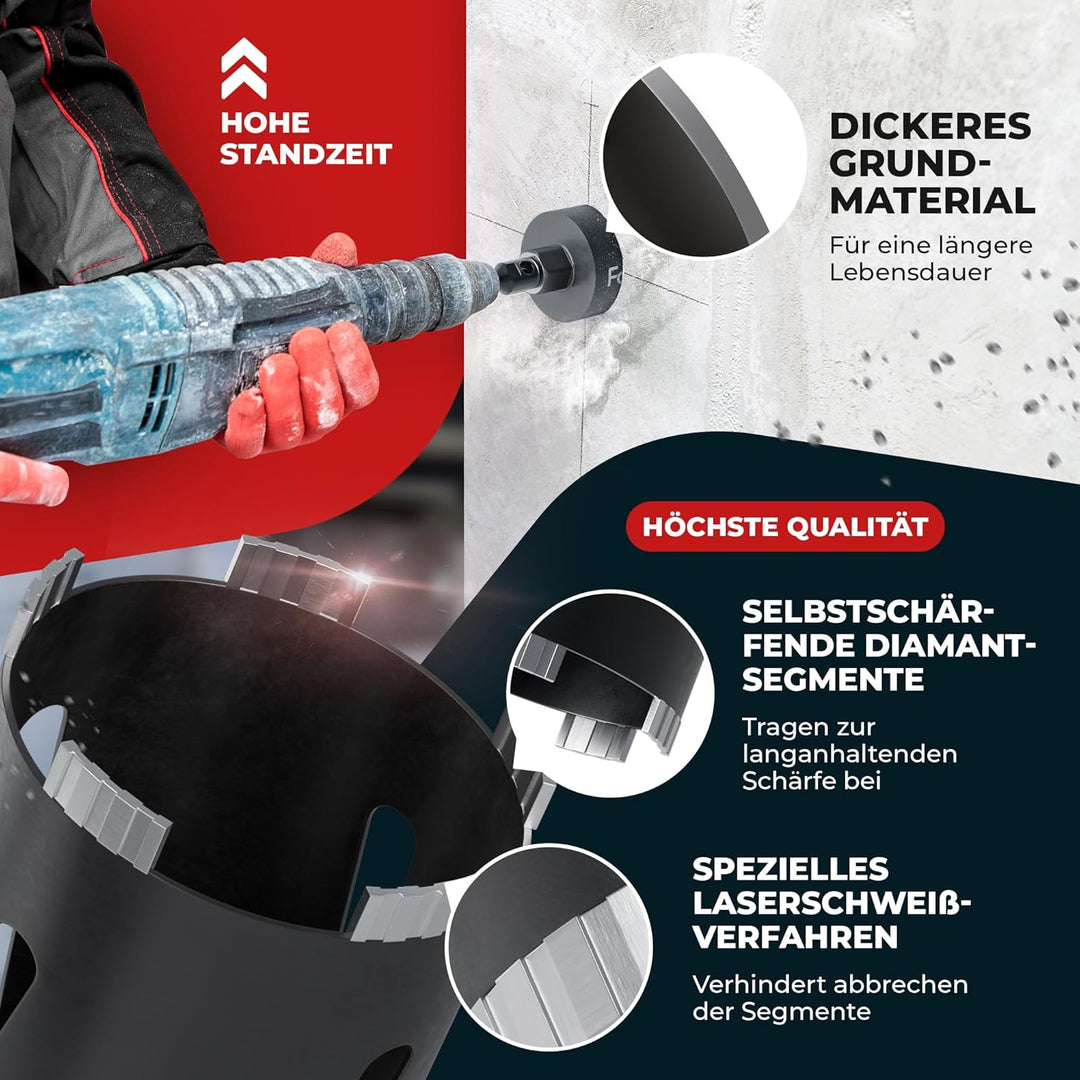 Fortura® Kernbohrer/Bohrkrone Ø42-162mm / 200mm Länge/SDS Plus/Dosenbohrer/Diamantbohrkrone/Bohrkron