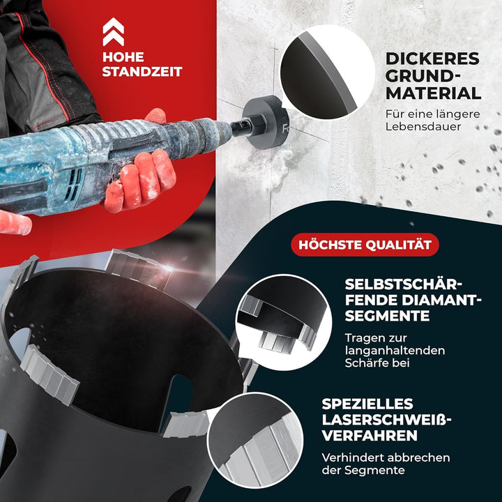 Fortura® Kernbohrer/Bohrkrone Ø42-162mm / 200mm Länge/SDS Plus/Dosenbohrer/Diamantbohrkrone/Bohrkron