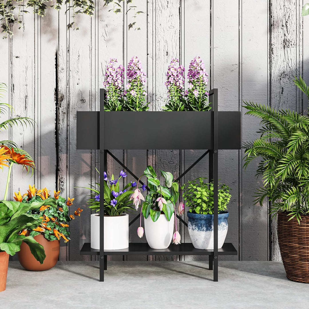 Outsunny 2-Etagen Pflanzenständer, Blumenständer für Innen Aussen, Pflanzenregal aus Metall, mehrstö