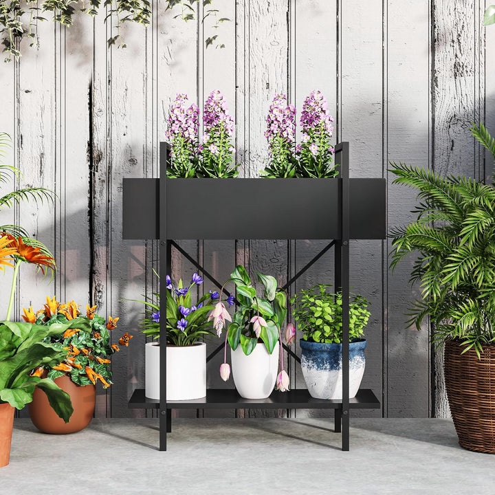 Outsunny 2-Etagen Pflanzenständer, Blumenständer für Innen Aussen, Pflanzenregal aus Metall, mehrstö