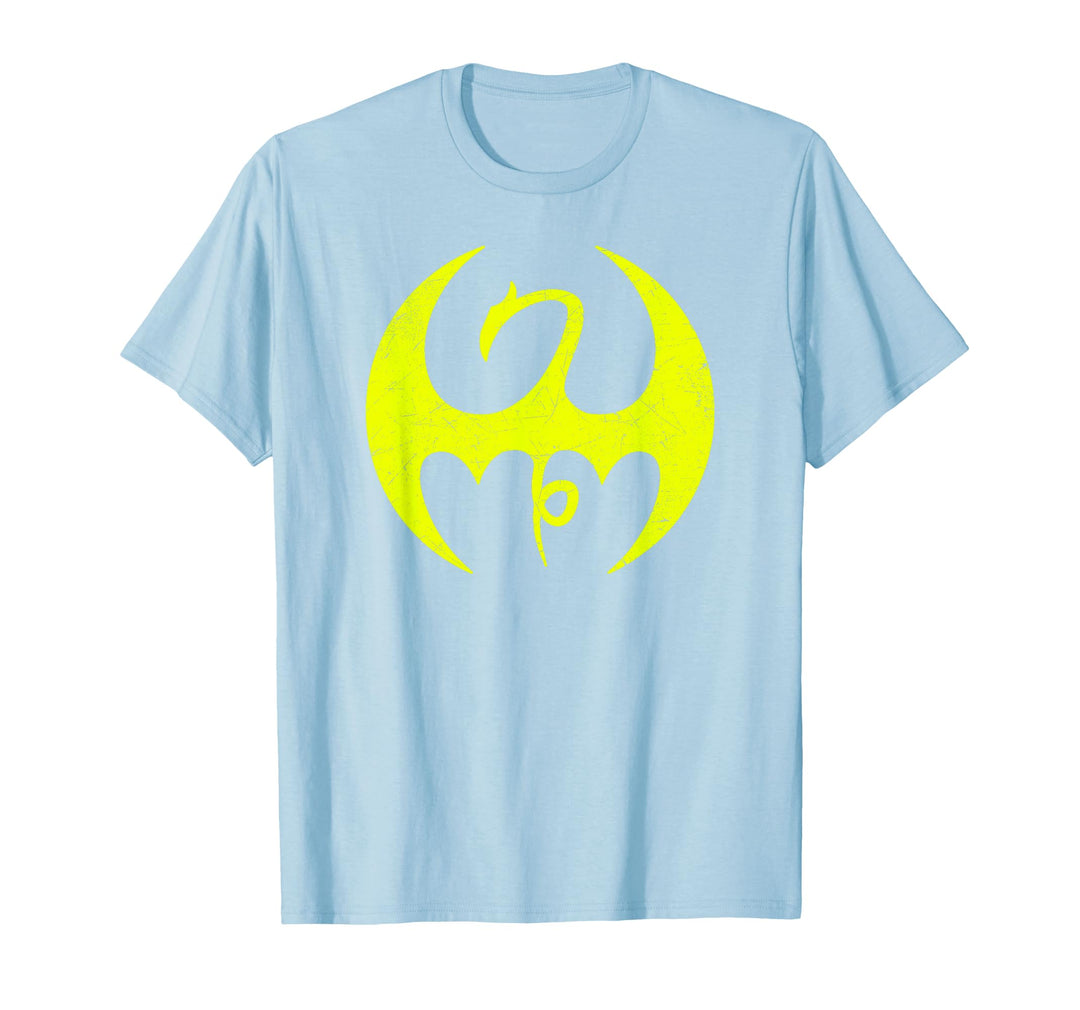Mens Marvel Iron Fist Distressed Dragon Logo Graphic T-Shirt C1 3XL Baby Blue