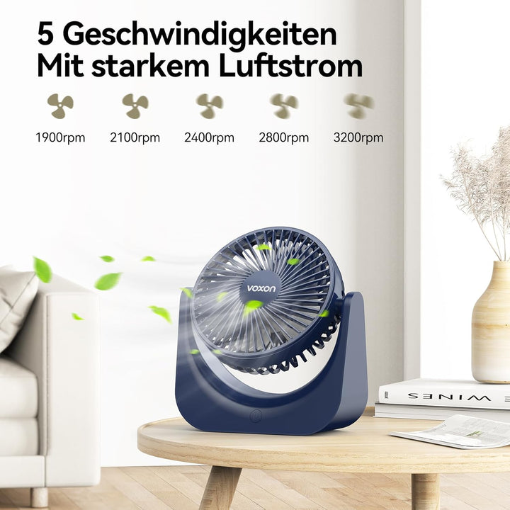 VOXON USB Tischventilator, Mini Ventilator mit 5 Geschwindigkeiten, Ventilator Leise, Usb Fan Klein