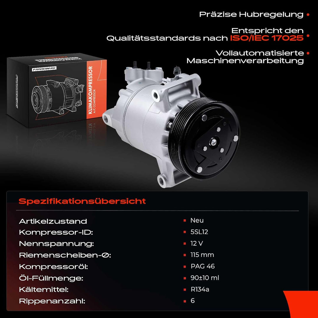 Frankberg Klimakompressor Kompatibel mit Qashqai +2 I J10 JJ10E NJ10 2.0L 2007-2013 Clio III BR0/1 C