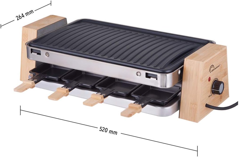 LITTLE BALANCE 8388 Grill Wood 8 Elektrischer Raclette, 1500, Holz/Edelstahl