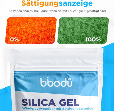 BIBODU Silica Gel Orange 1KG | Silikat Trockenmittel Ungiftig | Silica Kugeln Wiederverwendbar mit S