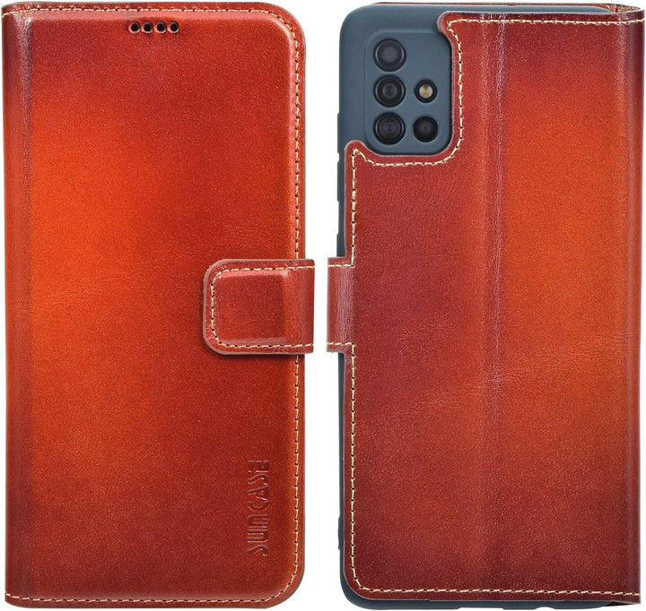 Suncase Book-Style Hülle kompatibel mit Samsung Galaxy A71 Leder Tasche (Slim-Fit) Lederhülle Handyt