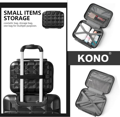 KONO Gepäck-Sets Kofferset 2 Teilig Handgepäck Koffer mit Beautycase (54cm+Kosmetikkoffer, Schwarz)