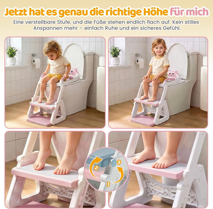 Orzbow Toilettensitz Kinder mit Treppe, Stabil Kinder Toilettensitz mit Dreiecksstruktur, Verlängert
