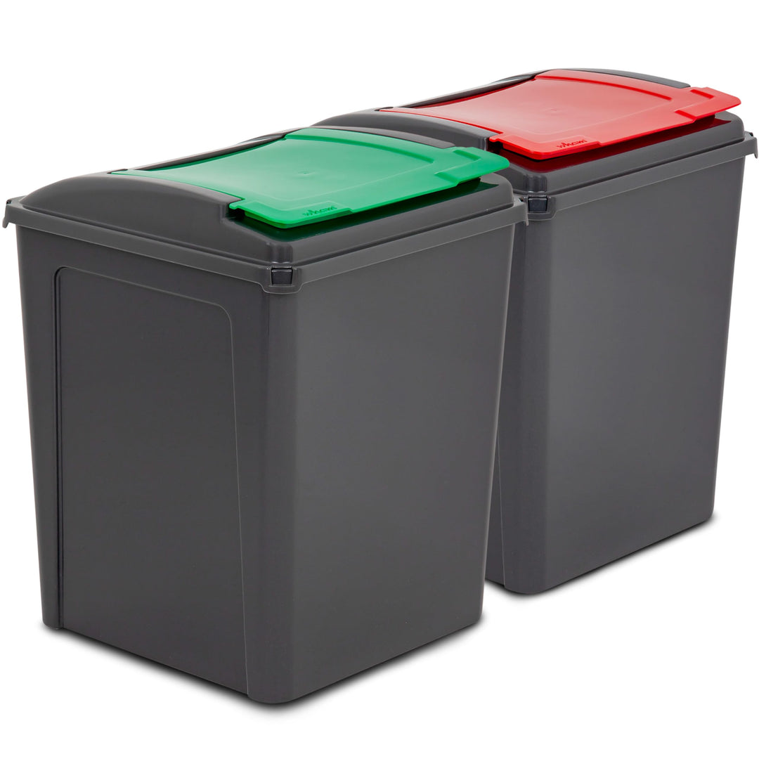 2x 50L Mülltonne Schwarz-Grün-Rot, Mülleimer Küche, Mülleimer 2 Fächer, Mülltrennsystem, Abfalleimer