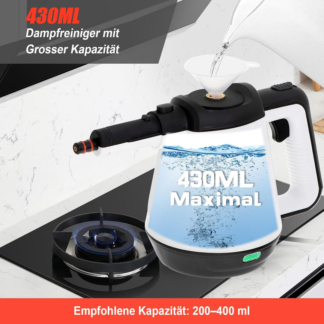 Dampfreiniger Boden 430ml, 1200W 3,5 Bar Dampfreiniger für Alles mit 9 Zubehör, Hochdruck-Dampfreini
