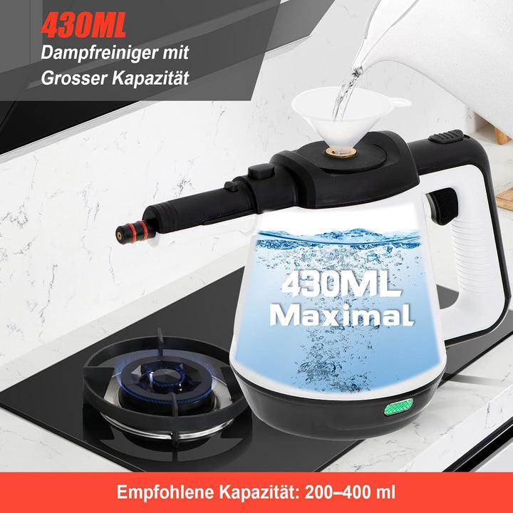 Dampfreiniger Boden 430ml, 1200W 3,5 Bar Dampfreiniger für Alles mit 9 Zubehör, Hochdruck-Dampfreini