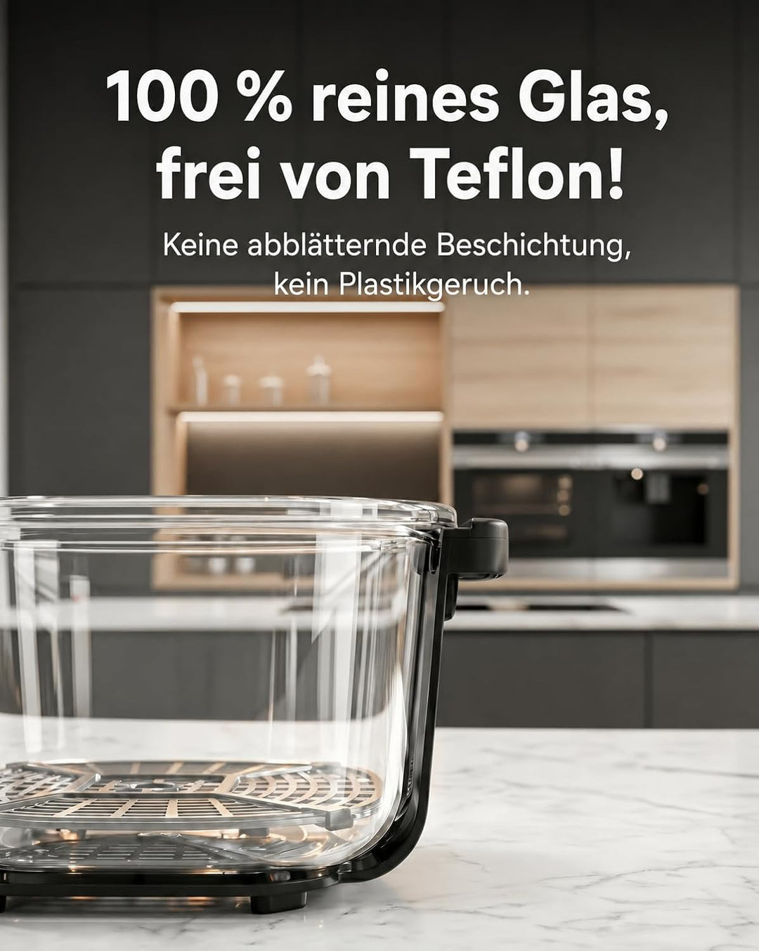 Cartman Tragbare Glas Heissluftfritteuse mit 2 Behältern (3,8 L + 1,4 L), 5-in-1 zum Frittieren, Bra