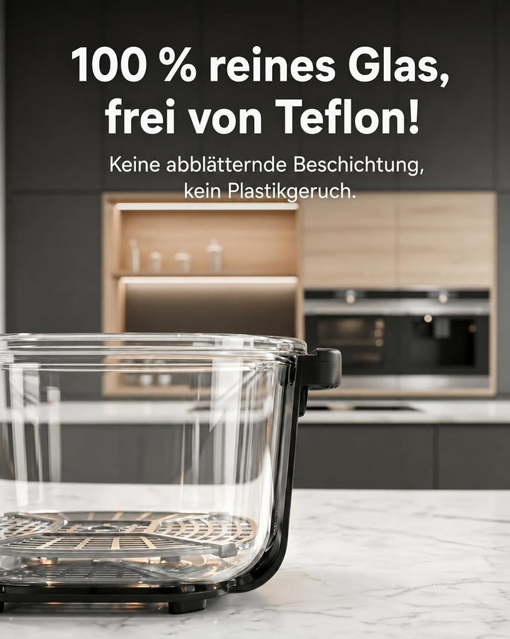 Cartman Tragbare Glas Heissluftfritteuse mit 2 Behältern (3,8 L + 1,4 L), 5-in-1 zum Frittieren, Bra