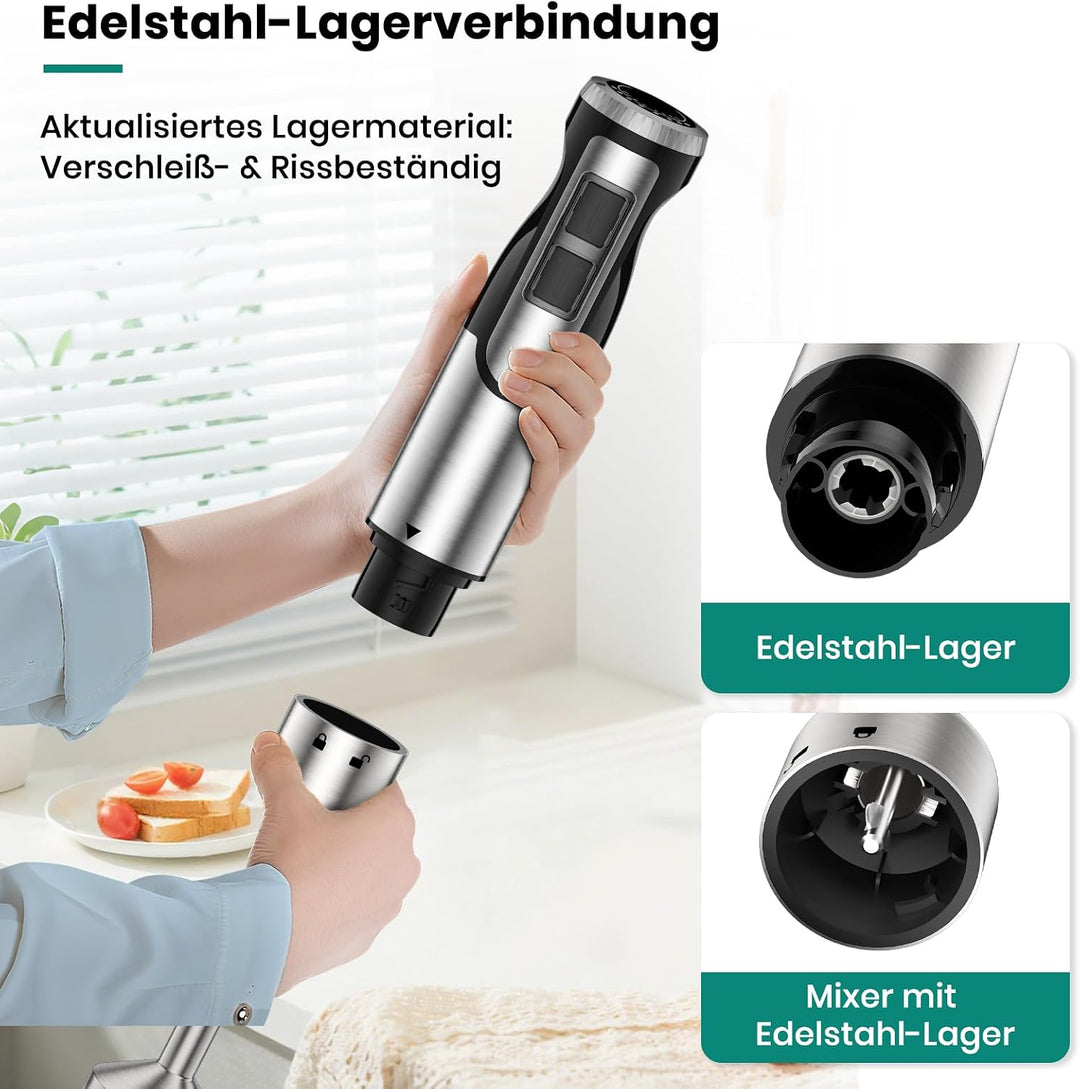 1800 W 4-in-1-Stabmixer für Suppen Babynahrung Smoothies Küche | inklusive Schneebesen Zerkleinerer