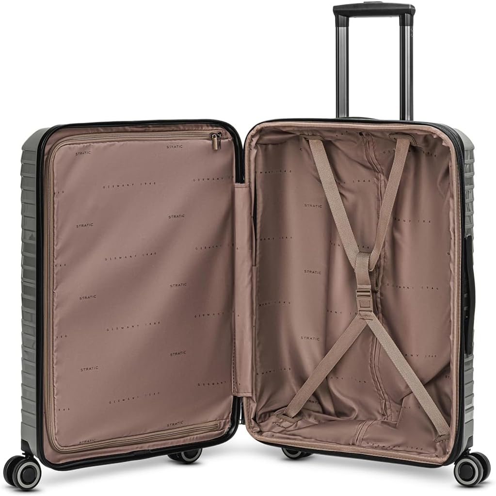 Stratic Shine Koffer gross | Trolley mit 4 360° Drehbare Rollen, Kreuzpackgurt, Dehnfalten, arretier
