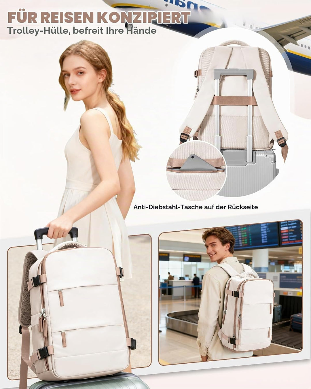 SZLX Vakuum Rucksack 40x30x20 Wizz air Handgepäck Rucksack 40x20x25 für Ryanair Vakuum Reiserucksack