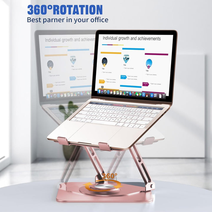JOYEKY Laptop-Ständer für Schreibtisch, Verstellbarer Computerständer mit 360° drehbarer Basis, ergo