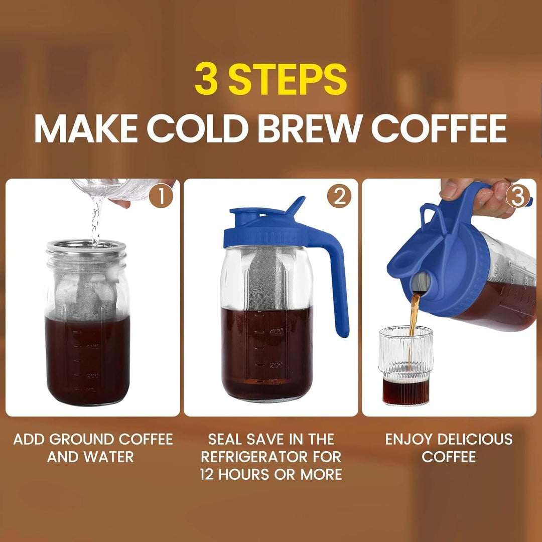 Cold Brew Kaffeebereiter, 1.8L Cold Brew Coffee Maker, Deckel mit Griff und Edelstahlfilter, Kaffeeb