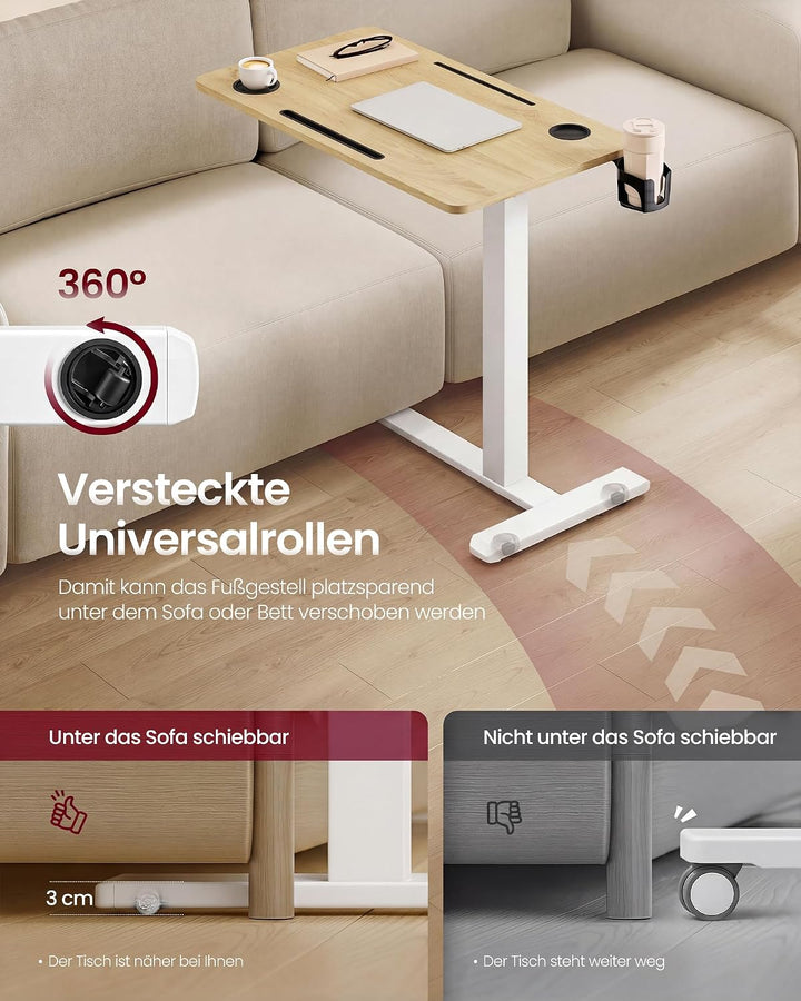 VASAGLE Beistelltisch mit Rollen, mobiler Stehtisch, 70 x 40 cm grosse Tischplatte, verstellbare Höh
